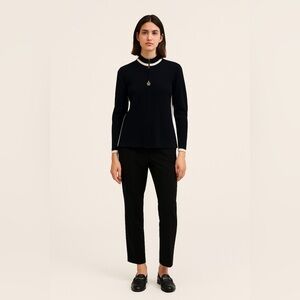 ST. JOHN Collection by Marie Gray | Knit Black Cream Contrast Front Zip